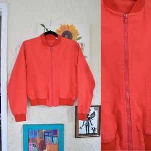 70s red cotton lightweight cropped bomber jacket (S)